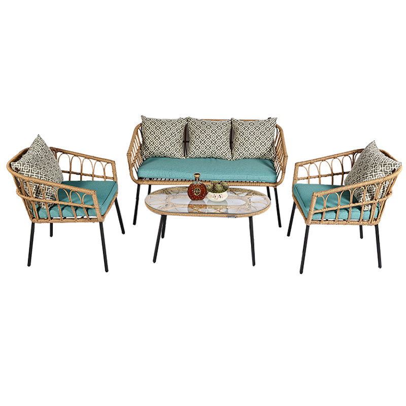 4-delige ronde rotan holle terrasstoelen (set van terrastafel en stoelen voor buiten)
